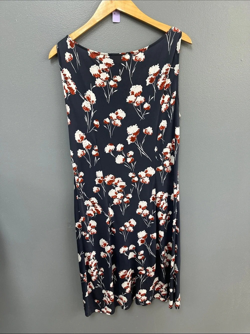 Tory Burch Navy Midi Dress with White and Rust Floral Print